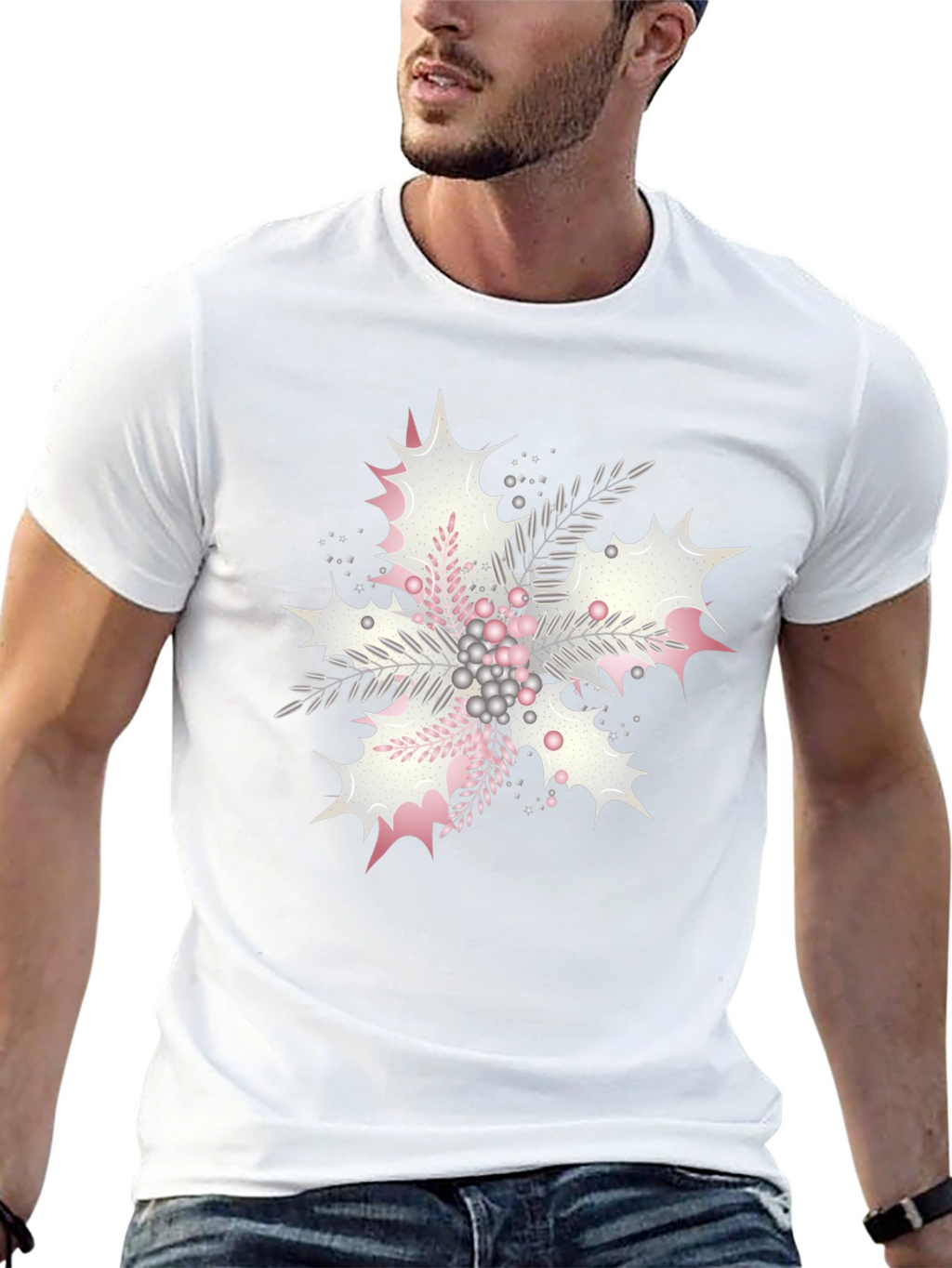 Floral Snowflake Graphic Print Black Tee