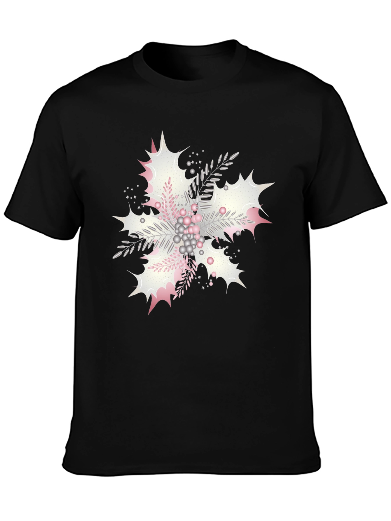 Floral Snowflake Graphic Print Black Tee