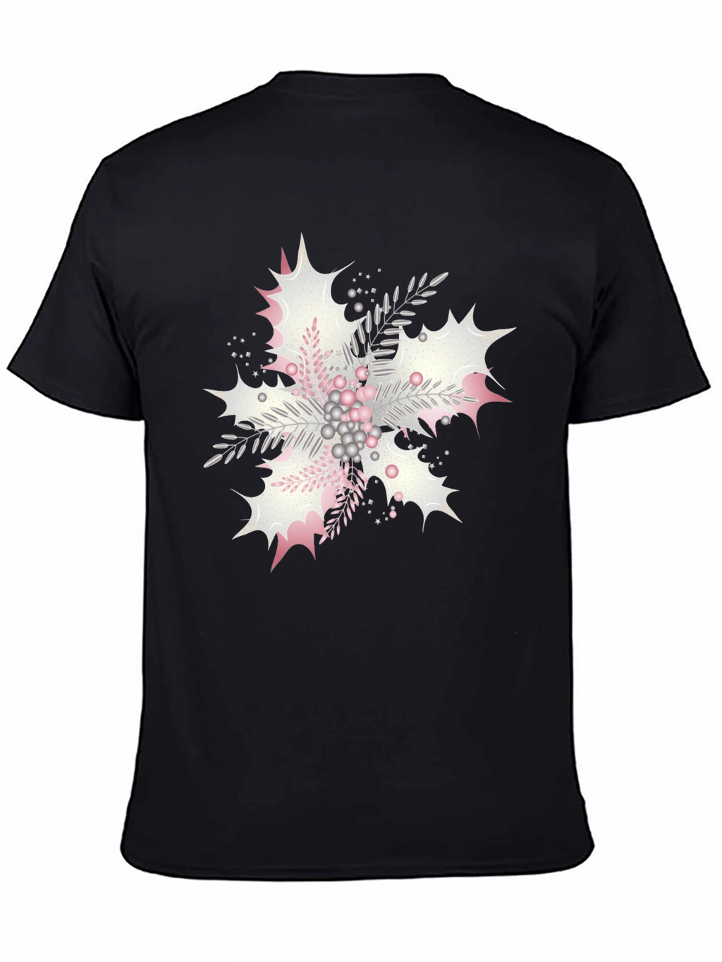 Floral Snowflake Graphic Print Black Tee
