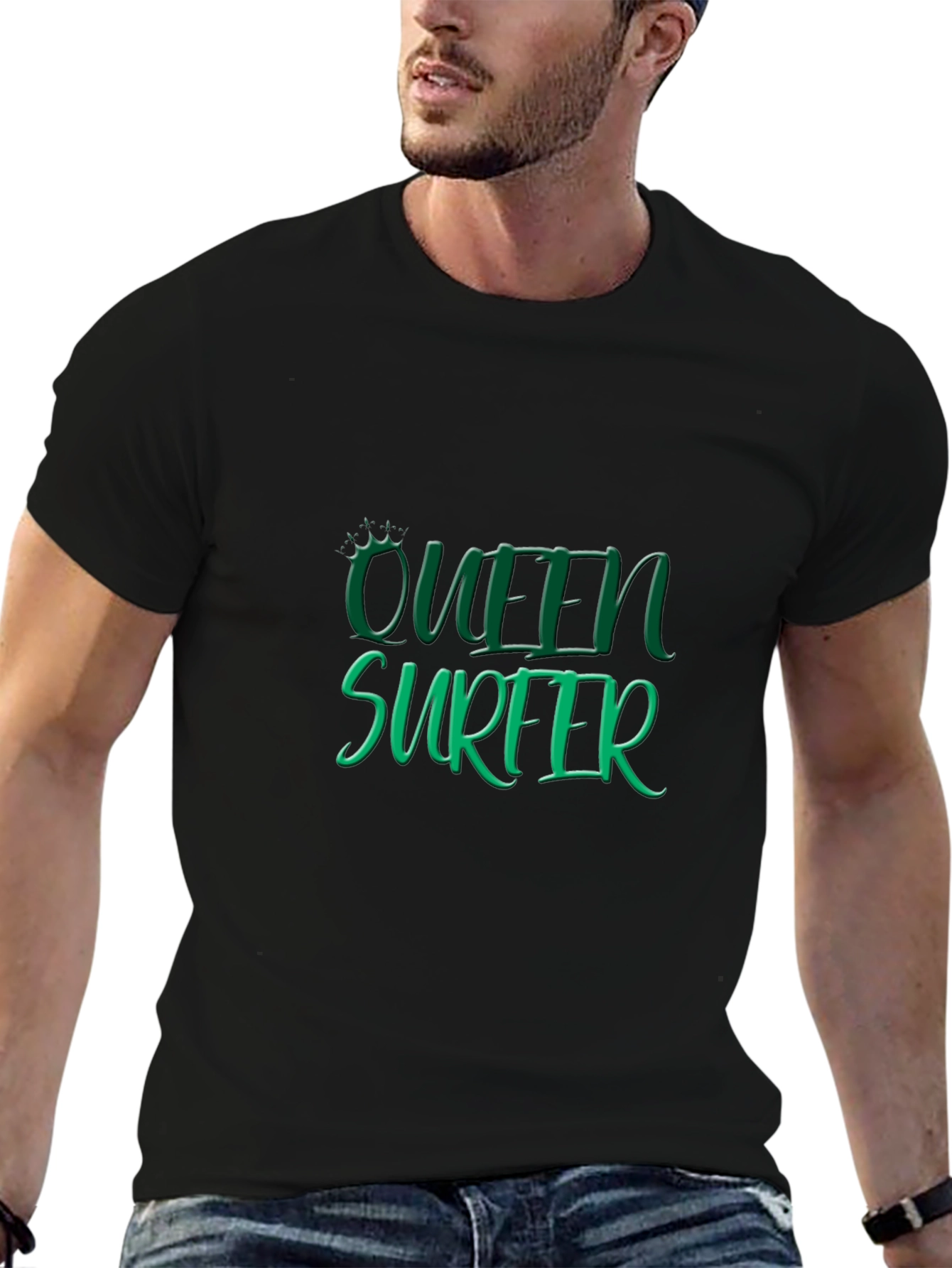 Queen Surfer Graphic Tee - Black Cotton T-Shirt