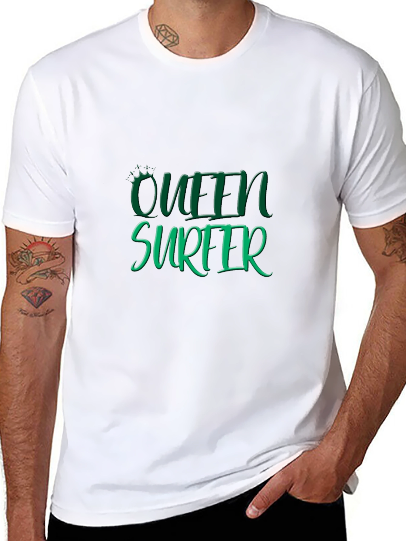 Queen Surfer Graphic Tee - Black Cotton T-Shirt