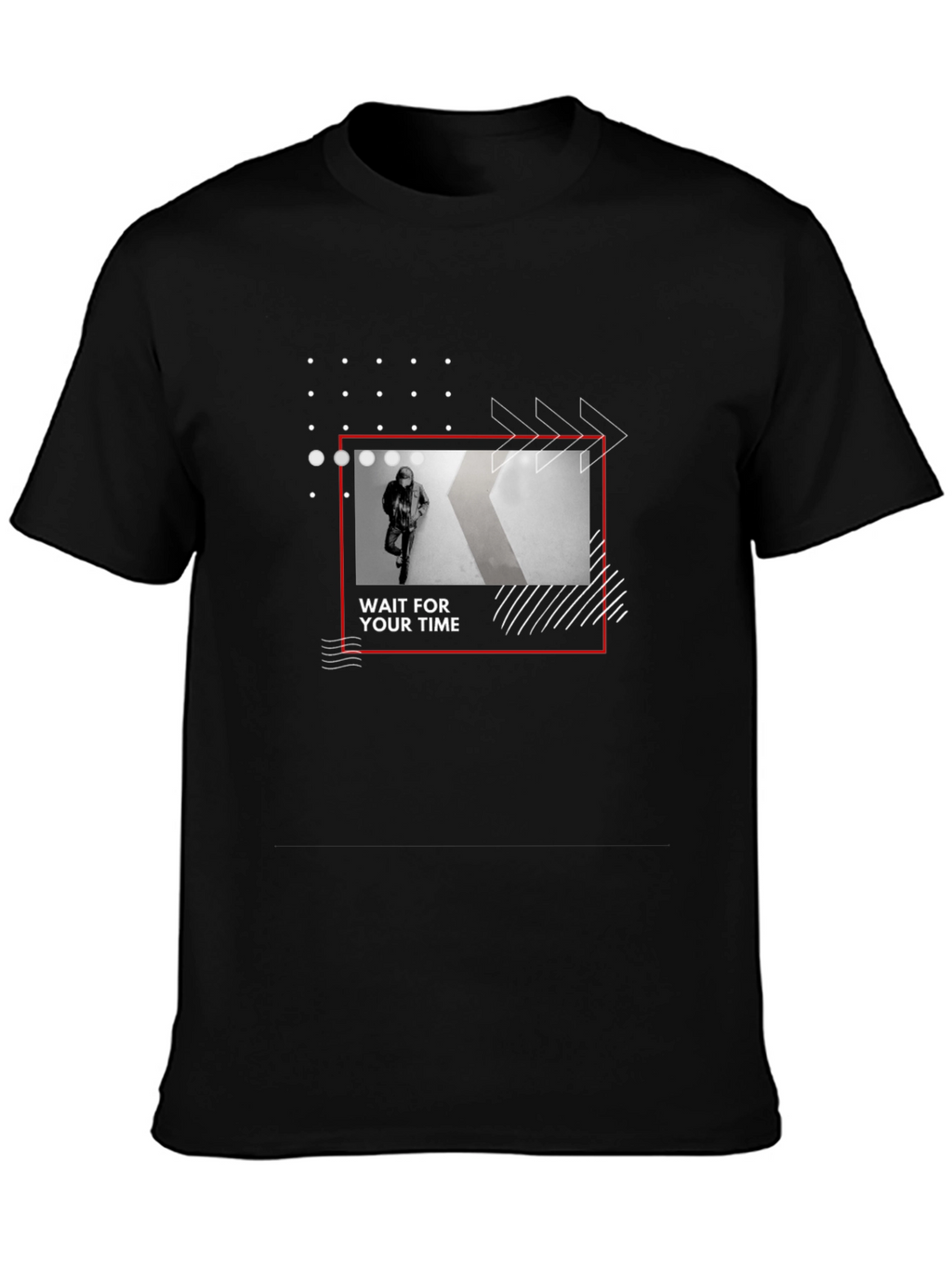 Trendy Wait For Your Time Graphic Black T-Shirt