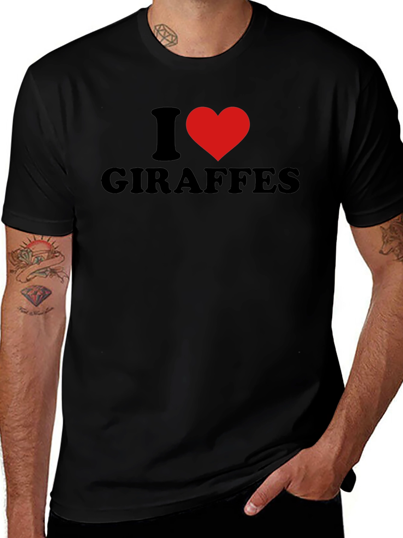 I Heart Giraffes Graphic Tee - Black