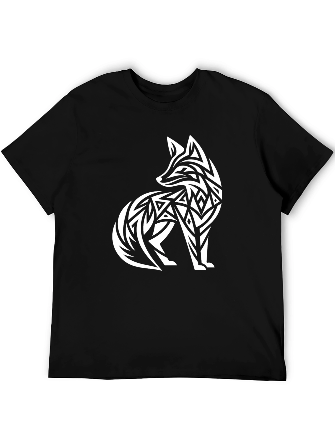 Tribal Fox Graphic Tee - Black Cotton T-Shirt