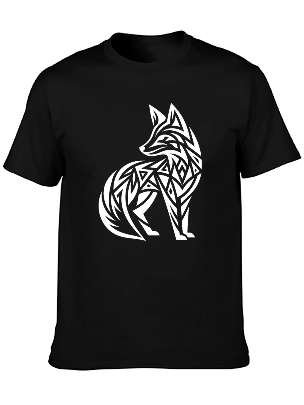 Tribal Fox Graphic Tee - Black Cotton T-Shirt