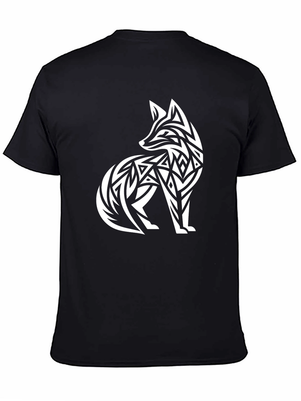 Tribal Fox Graphic Tee - Black Cotton T-Shirt