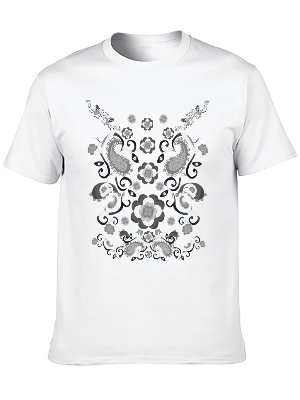 Paisley Flower Print Black T-Shirt