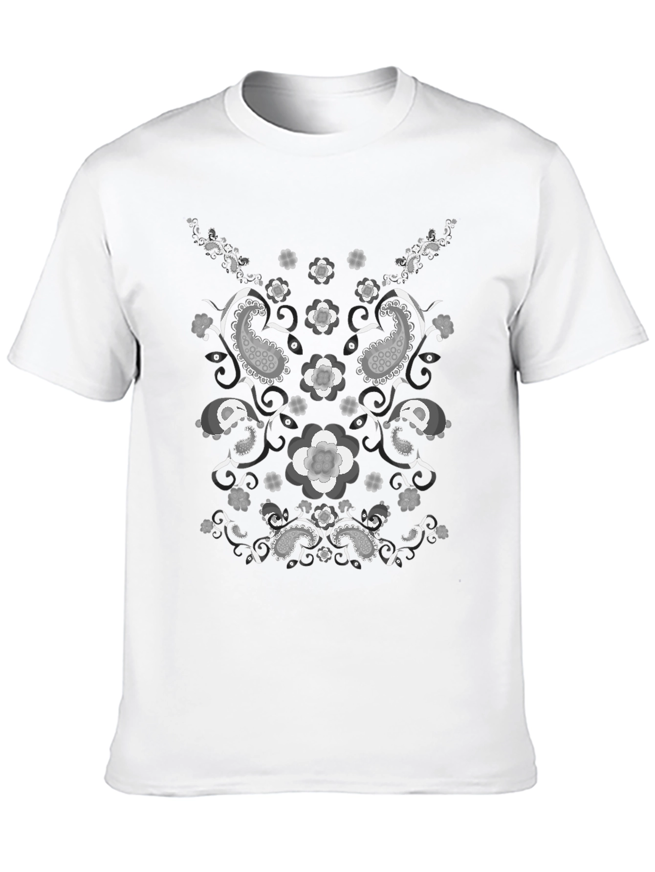 Paisley Flower Print Black T-Shirt