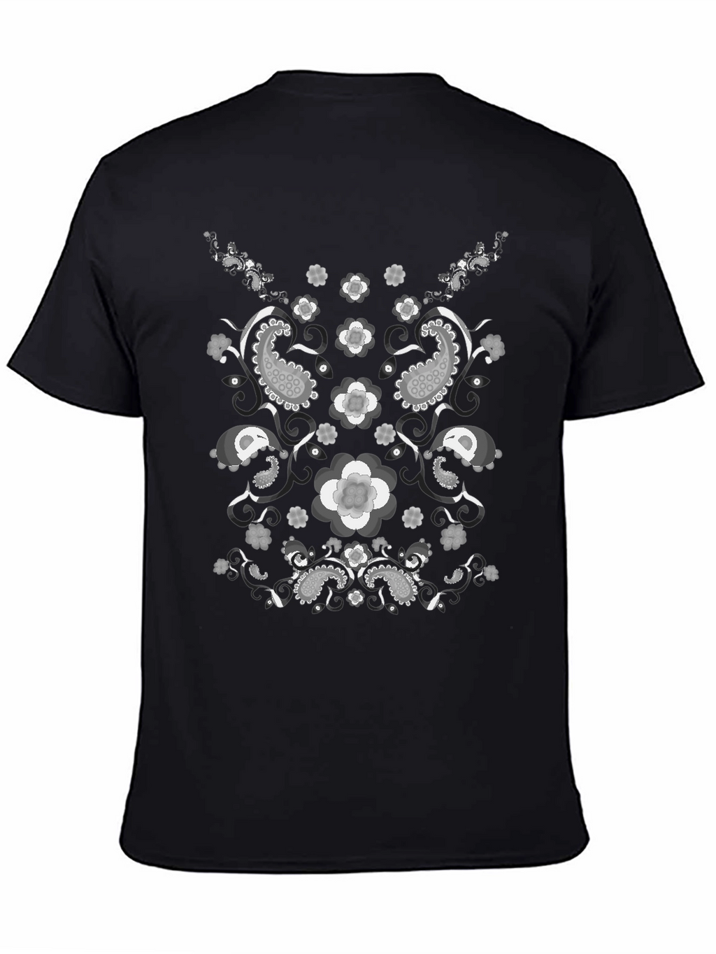 Paisley Flower Print Black T-Shirt