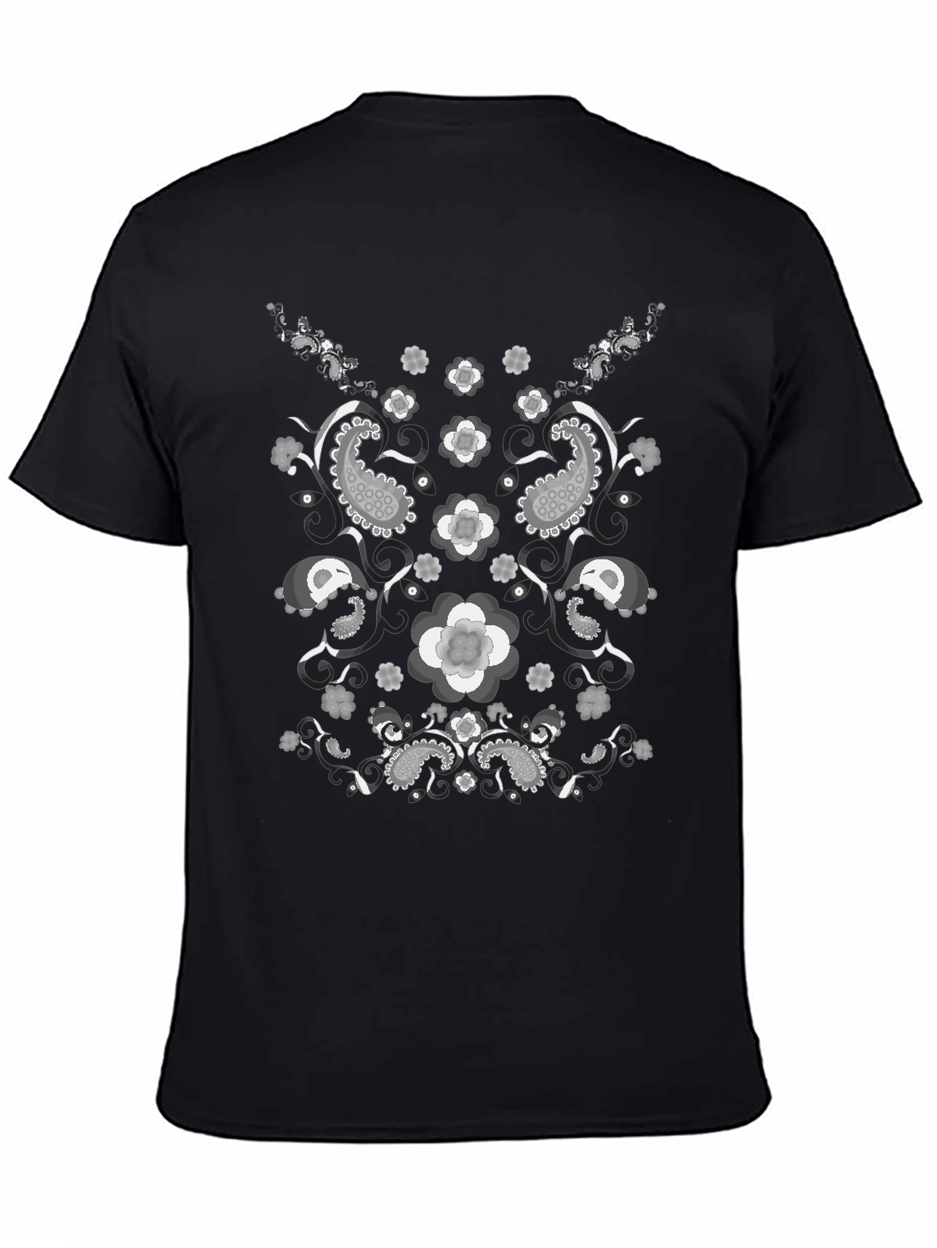 Paisley Flower Print Black T-Shirt