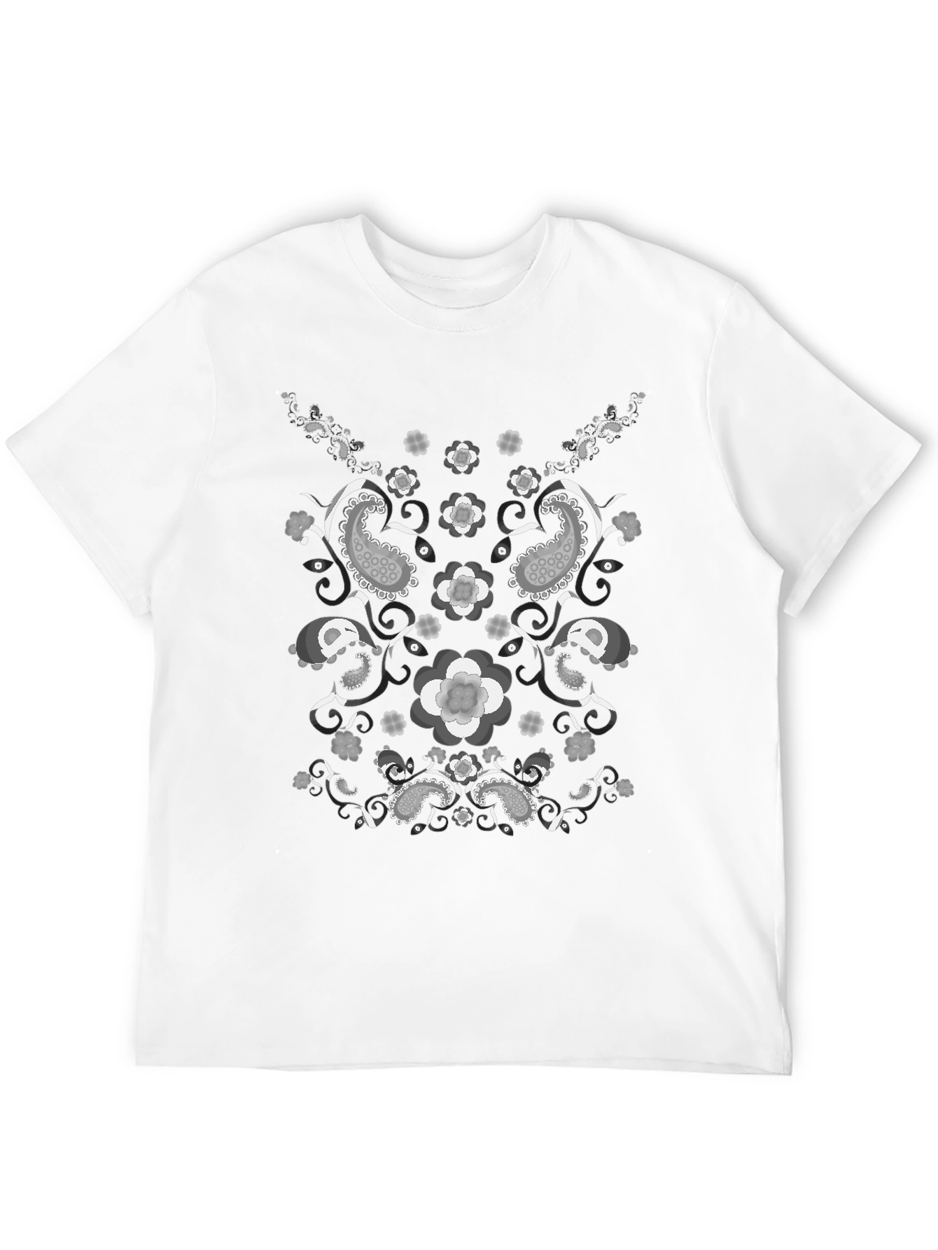 Paisley Flower Print Black T-Shirt