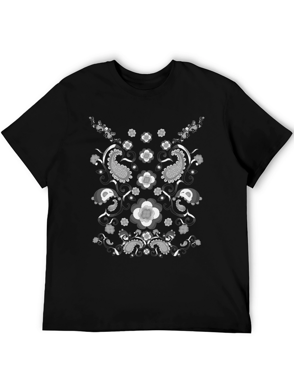 Paisley Flower Print Black T-Shirt