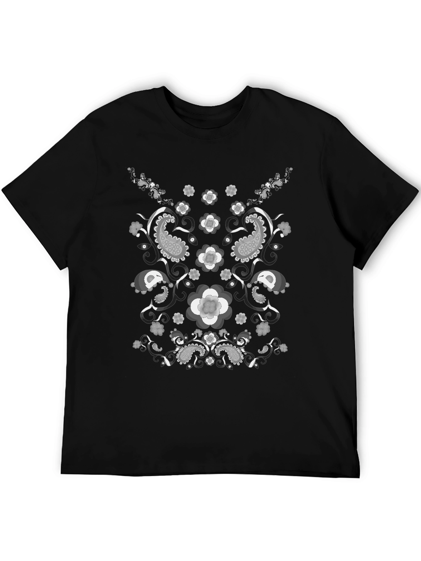 Paisley Flower Print Black T-Shirt