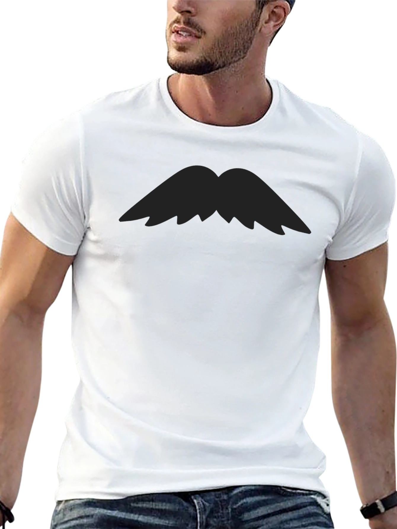 Mustache Graphic Tee - Bold Black Cotton T-Shirt