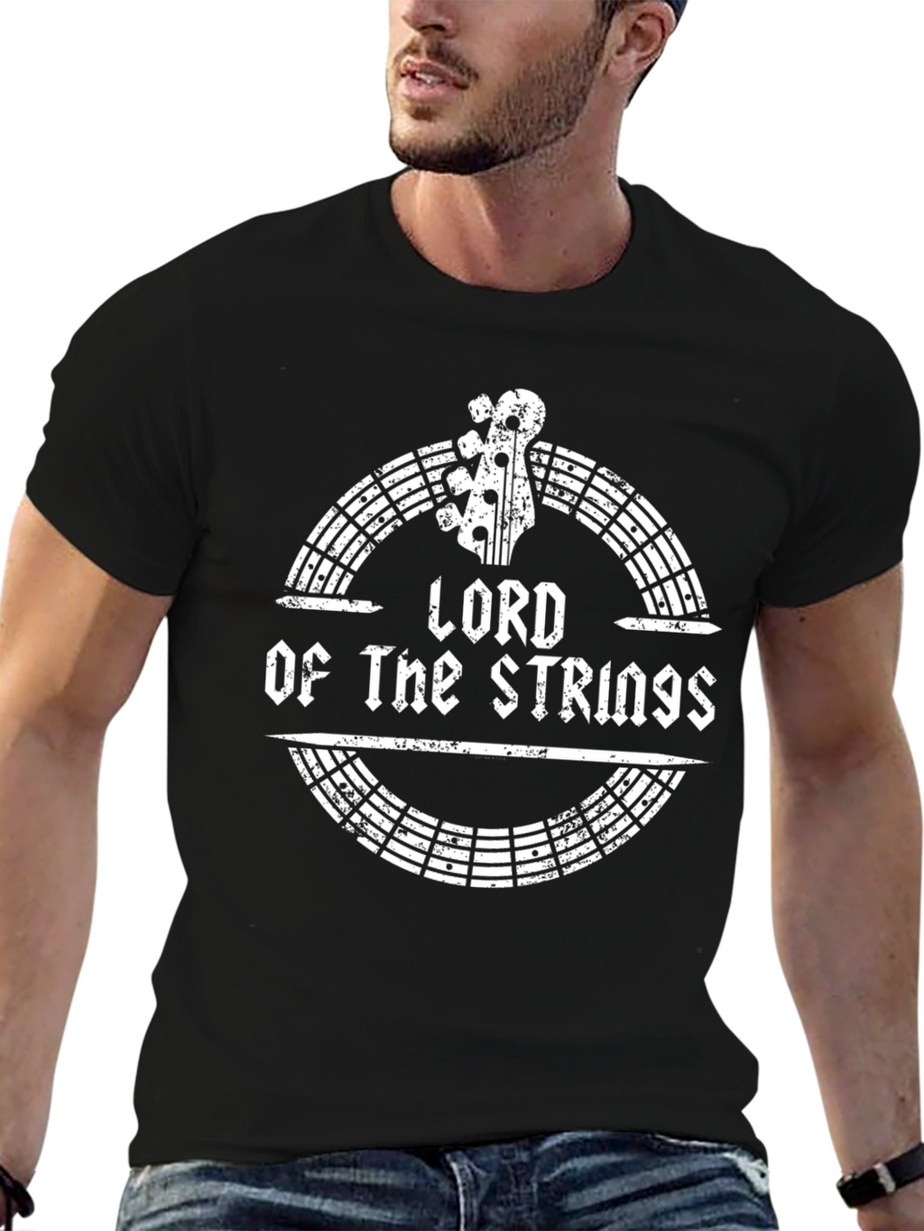 Lord of the Strings Black Graphic T-Shirt
