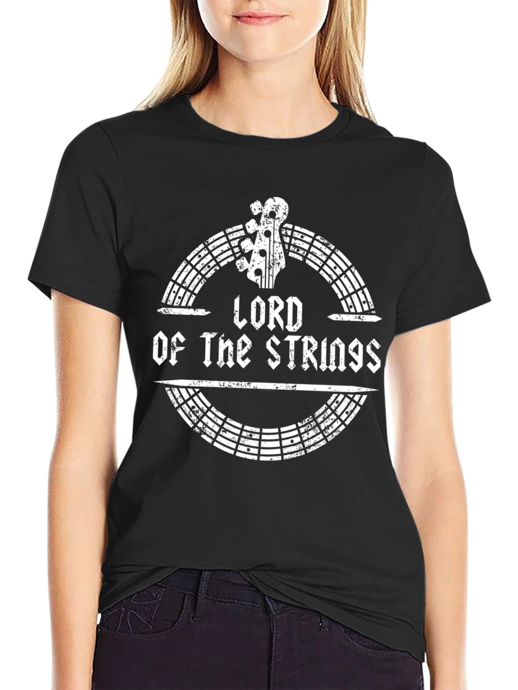 Lord of the Strings Black Graphic T-Shirt