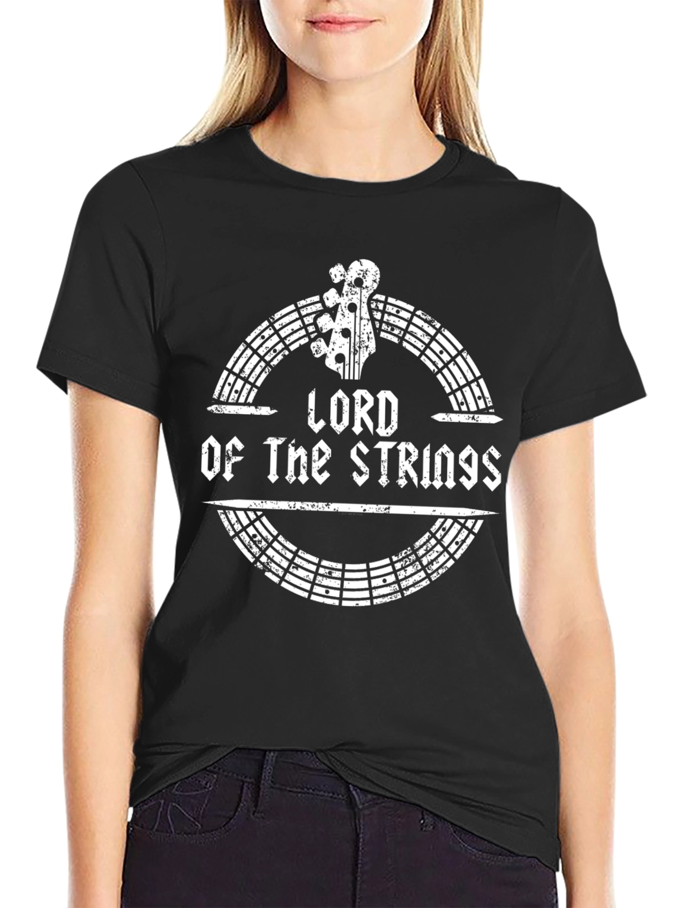 Lord of the Strings Black Graphic T-Shirt