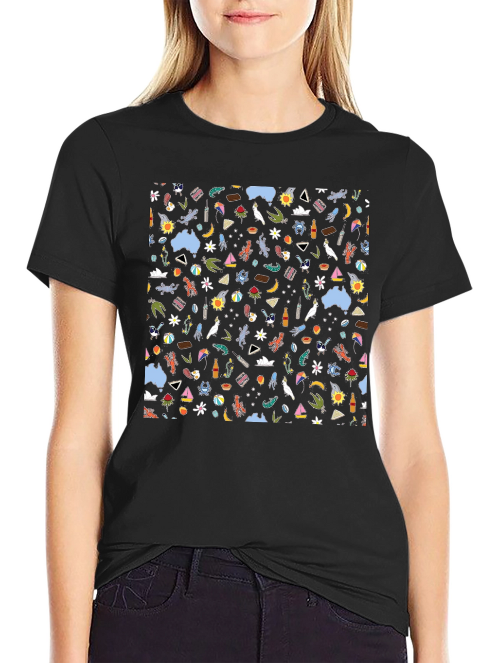 Fun Australia Pattern Black T-Shirt