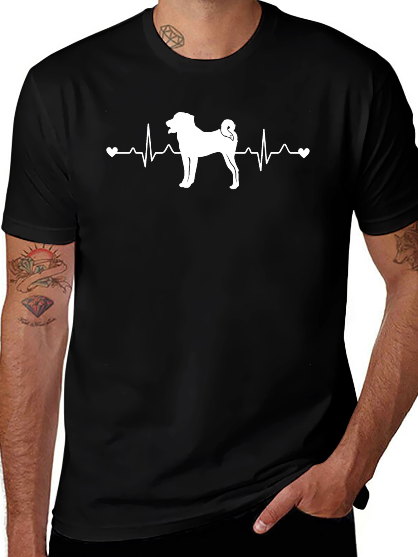 Dog Heartbeat Graphic Tee - Mens Black T-Shirt