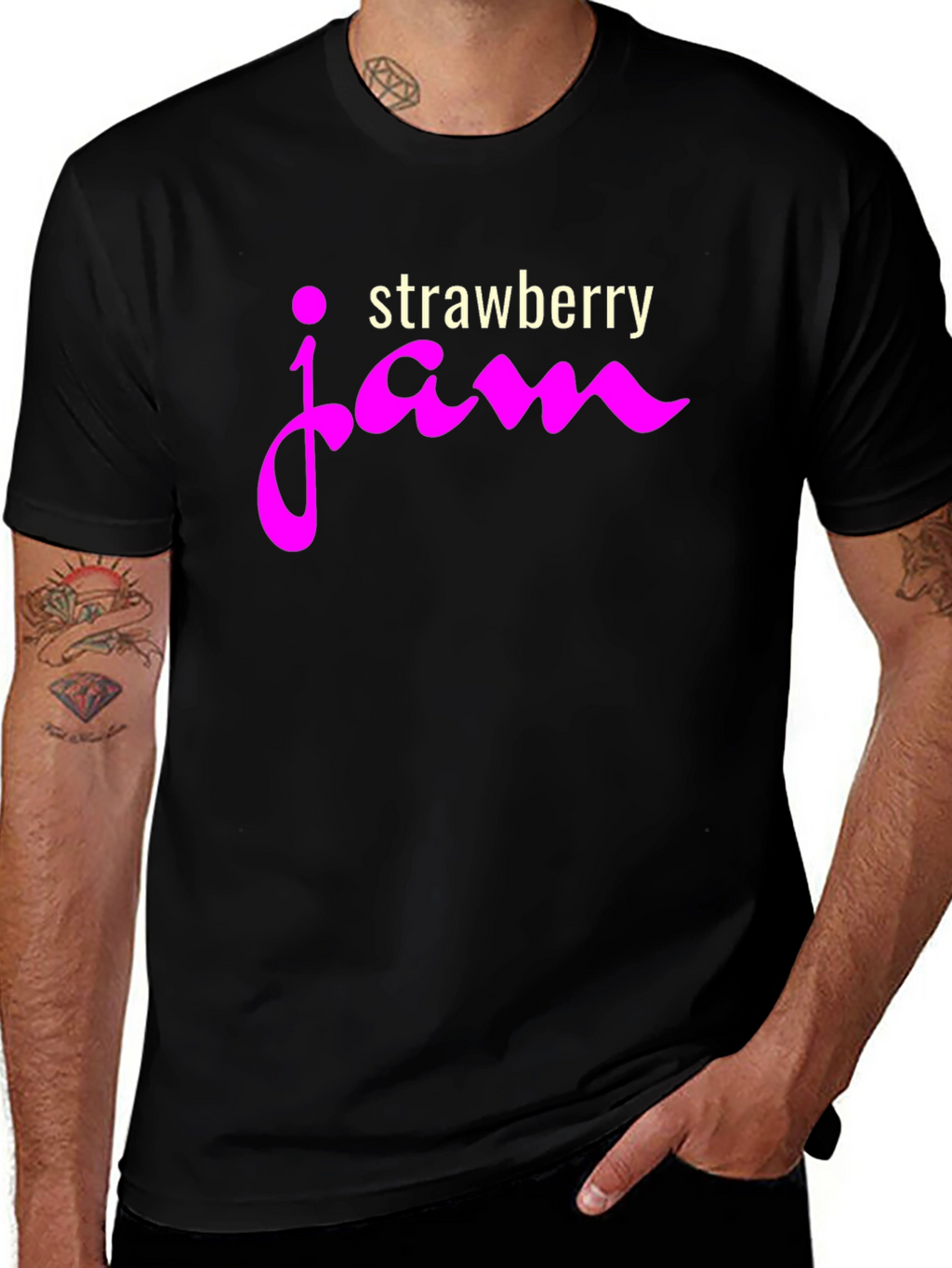 Strawberry Jam Graphic Tee - Casual Black T-Shirt