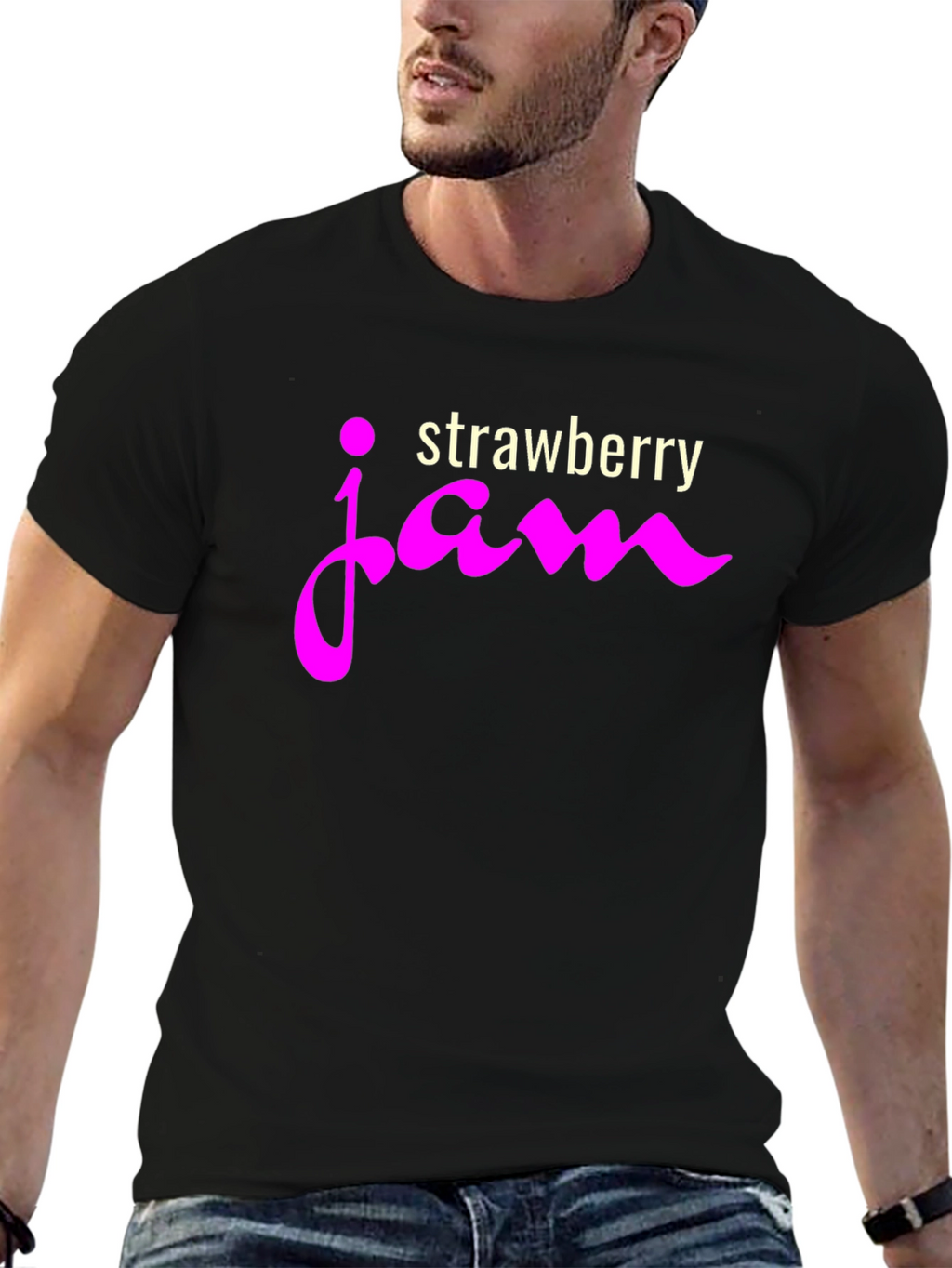 Strawberry Jam Graphic Tee - Casual Black T-Shirt