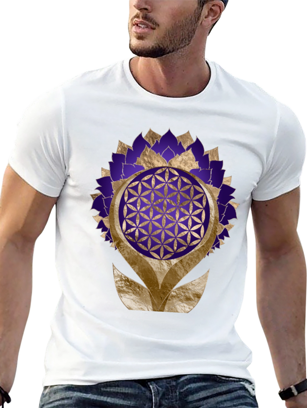 Geometric Flower of Life Graphic Tee - Black