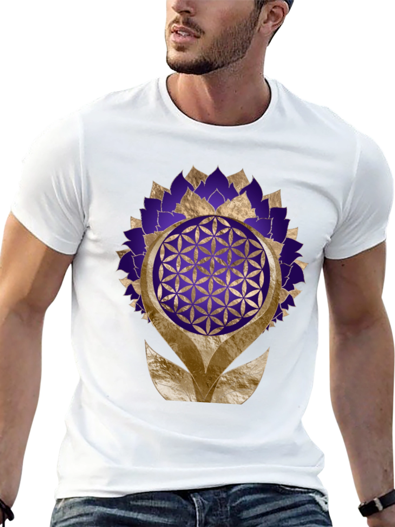 Geometric Flower of Life Graphic Tee - Black