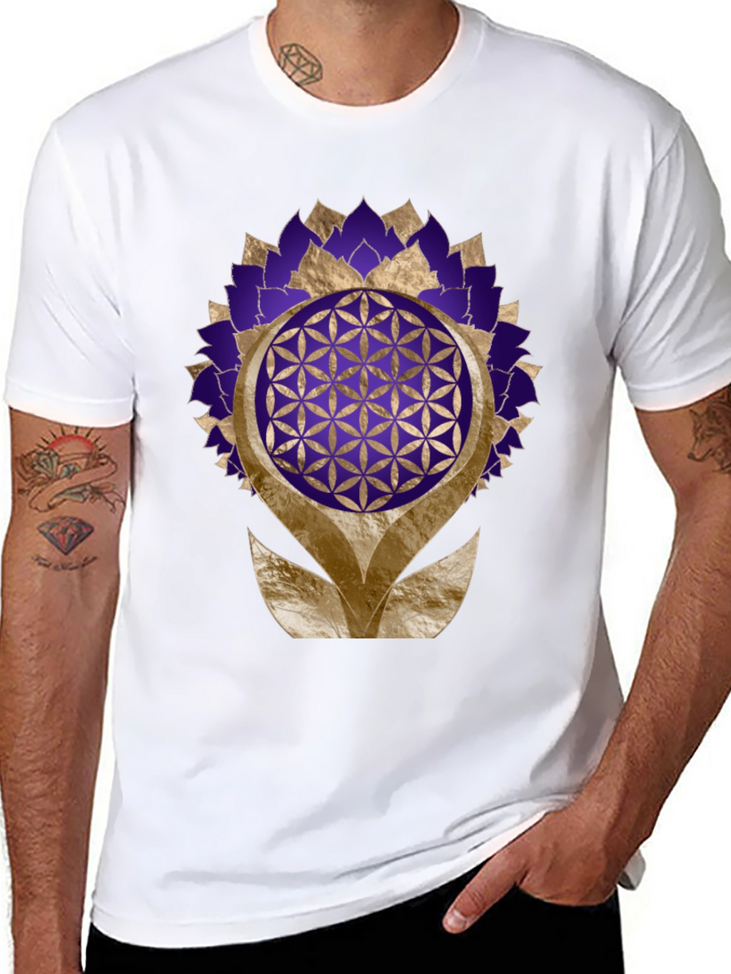 Geometric Flower of Life Graphic Tee - Black