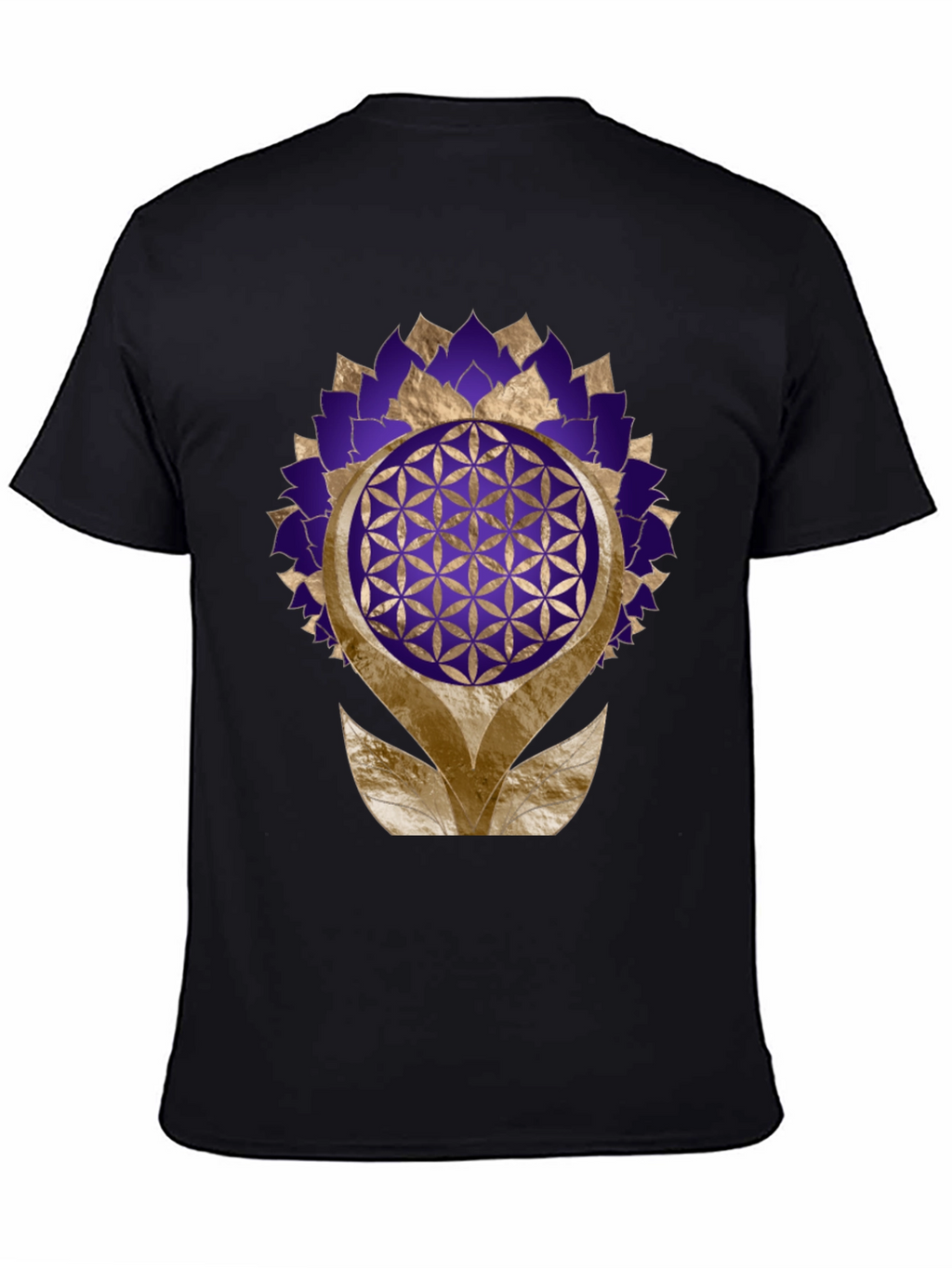 Geometric Flower of Life Graphic Tee - Black