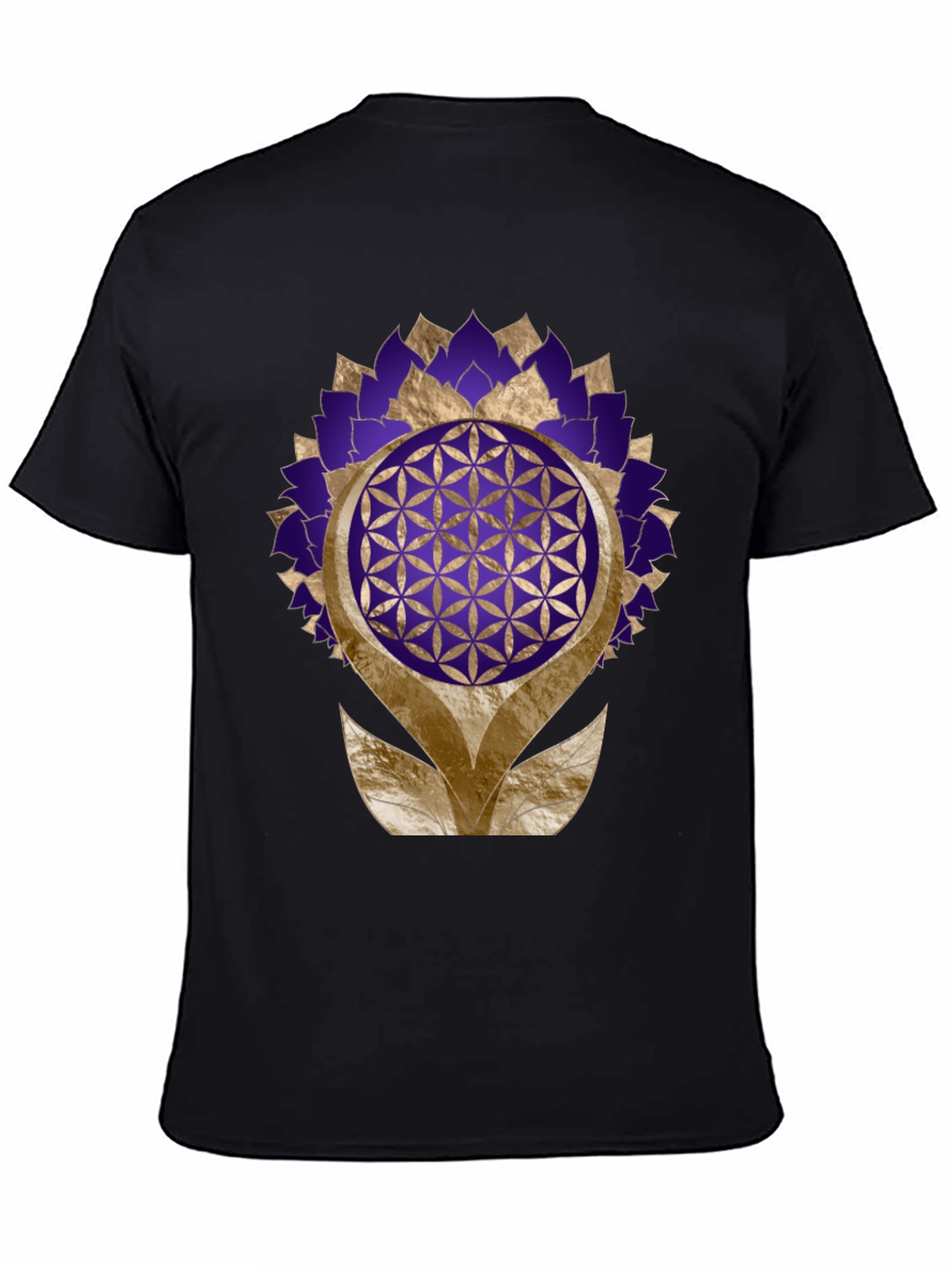 Geometric Flower of Life Graphic Tee - Black
