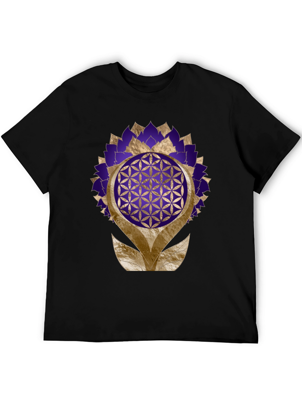 Geometric Flower of Life Graphic Tee - Black
