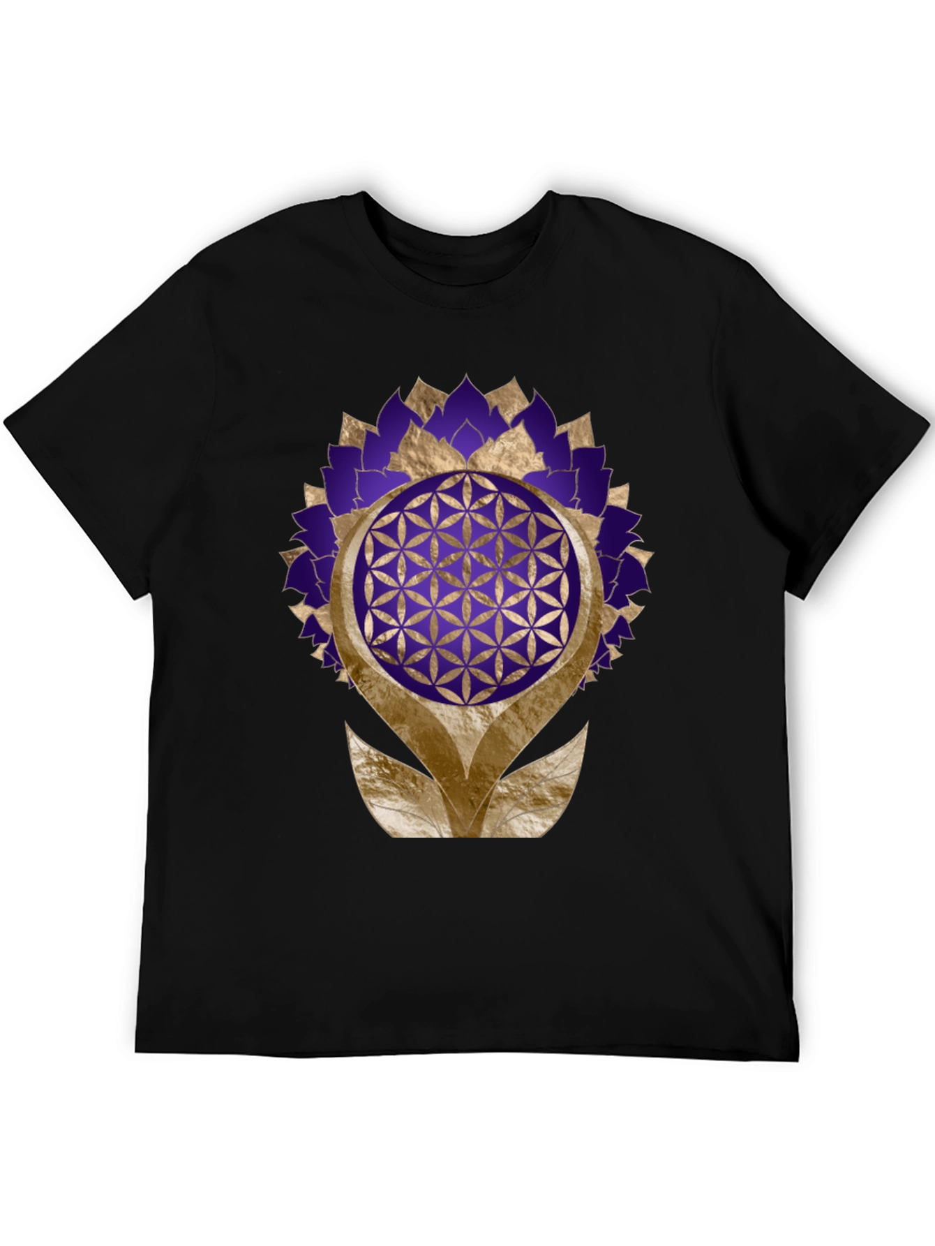 Geometric Flower of Life Graphic Tee - Black