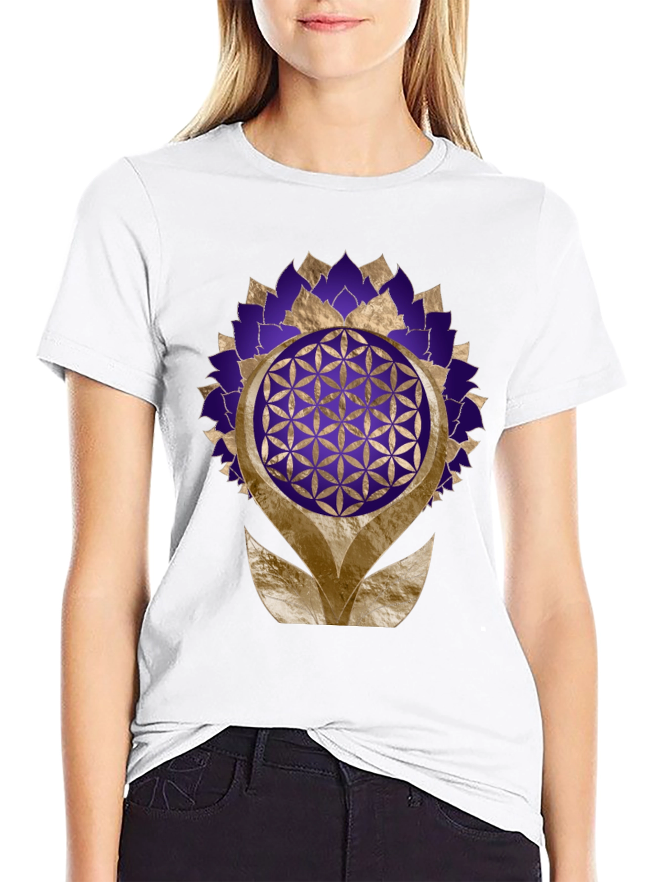 Geometric Flower of Life Graphic Tee - Black