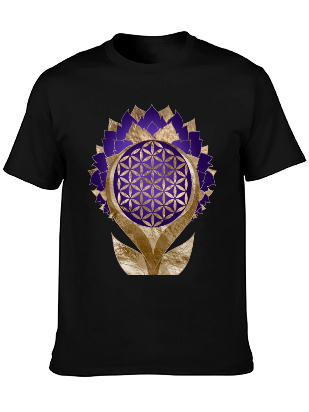 Geometric Flower of Life Graphic Tee - Black