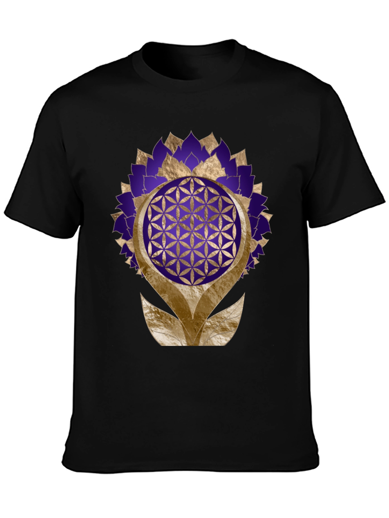 Geometric Flower of Life Graphic Tee - Black