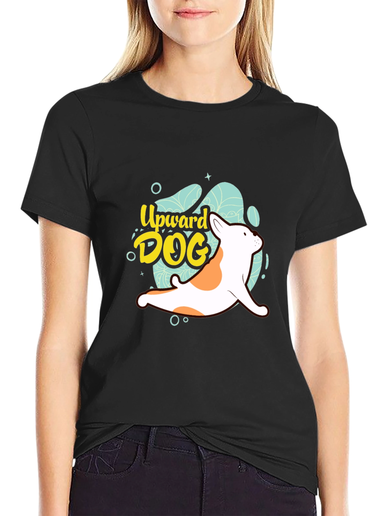 Upward Dog Black T-Shirt - Yoga Lover Tee