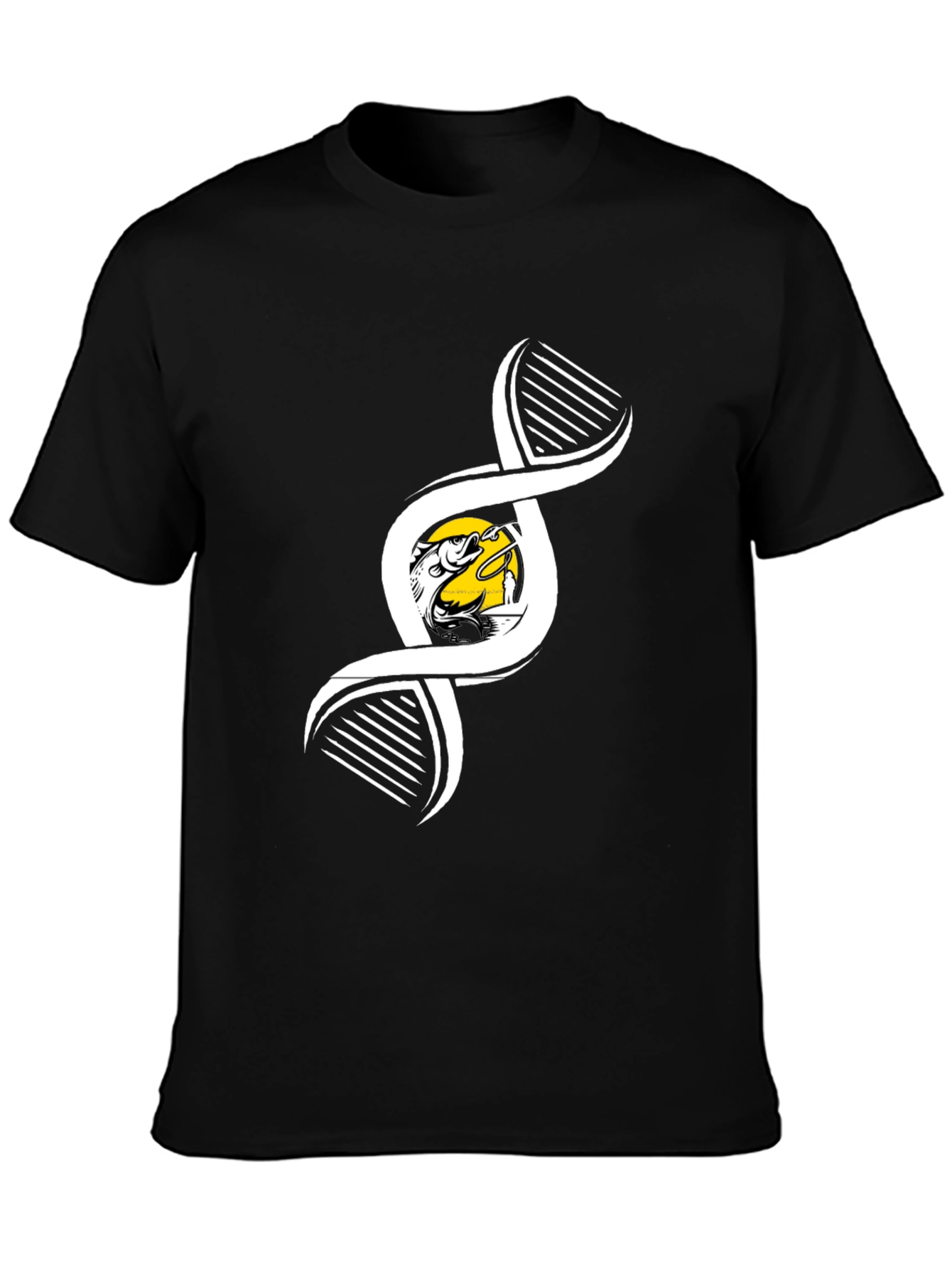 Fishing DNA Graphic Tee - Black Cotton T-Shirt