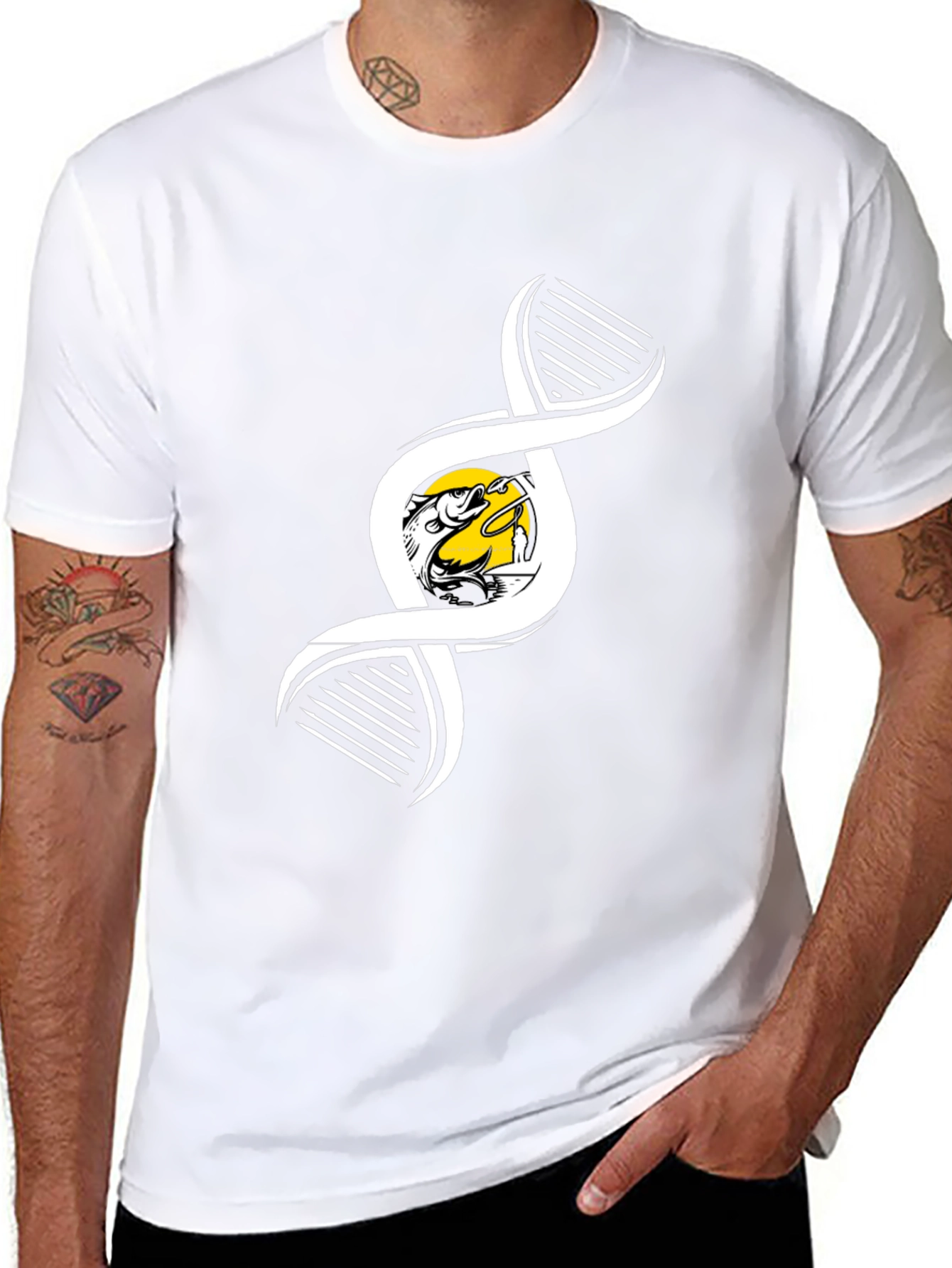 Fishing DNA Graphic Tee - Black Cotton T-Shirt