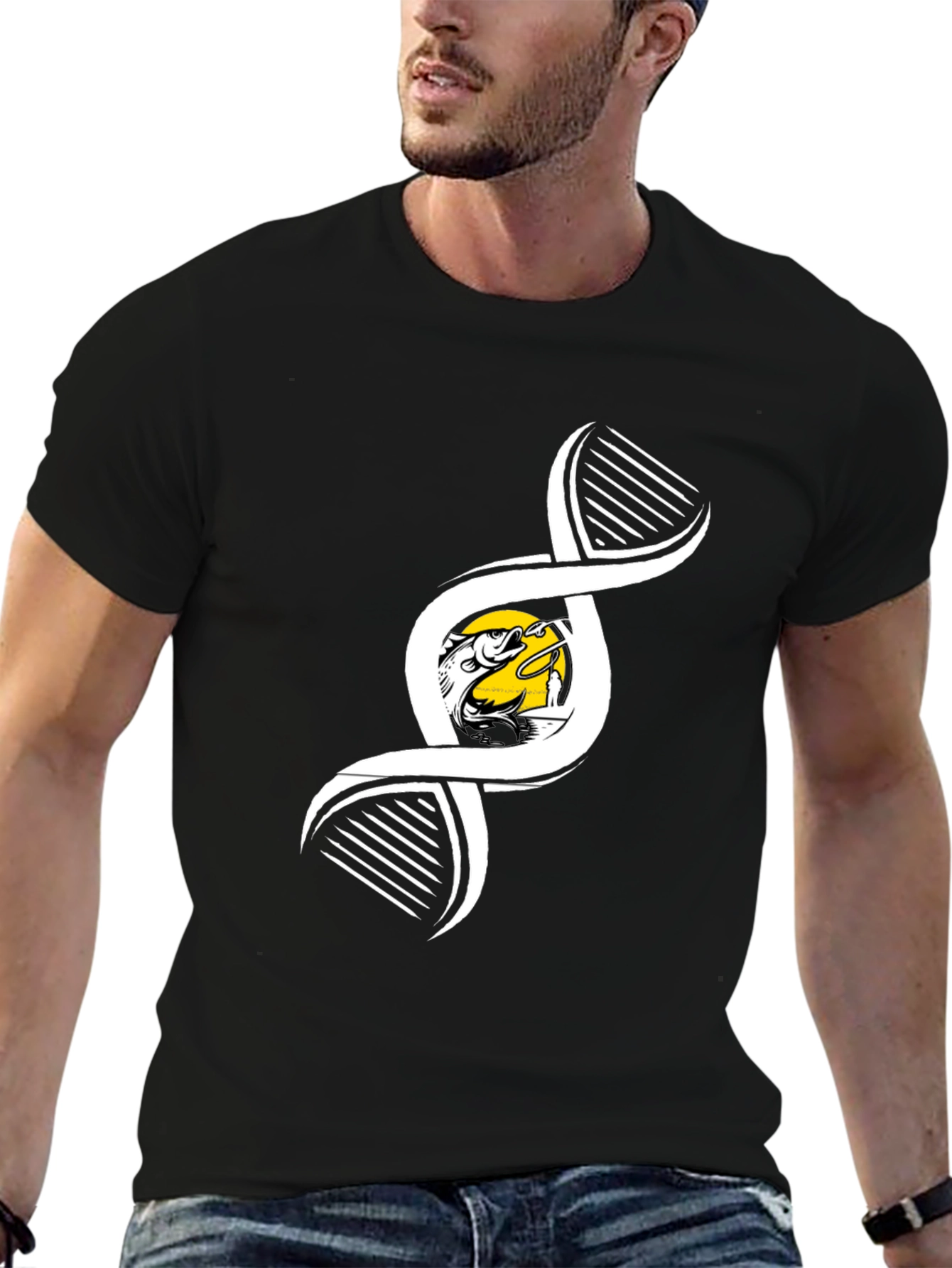Fishing DNA Graphic Tee - Black Cotton T-Shirt
