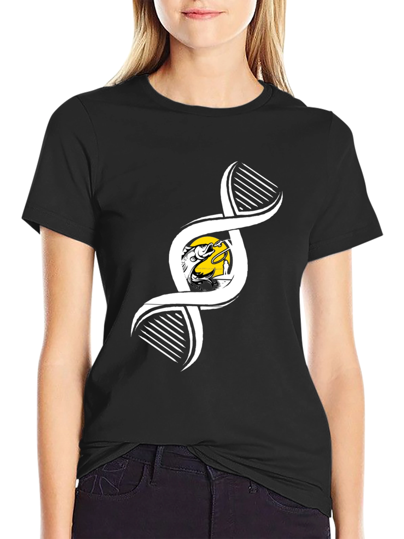 Fishing DNA Graphic Tee - Black Cotton T-Shirt