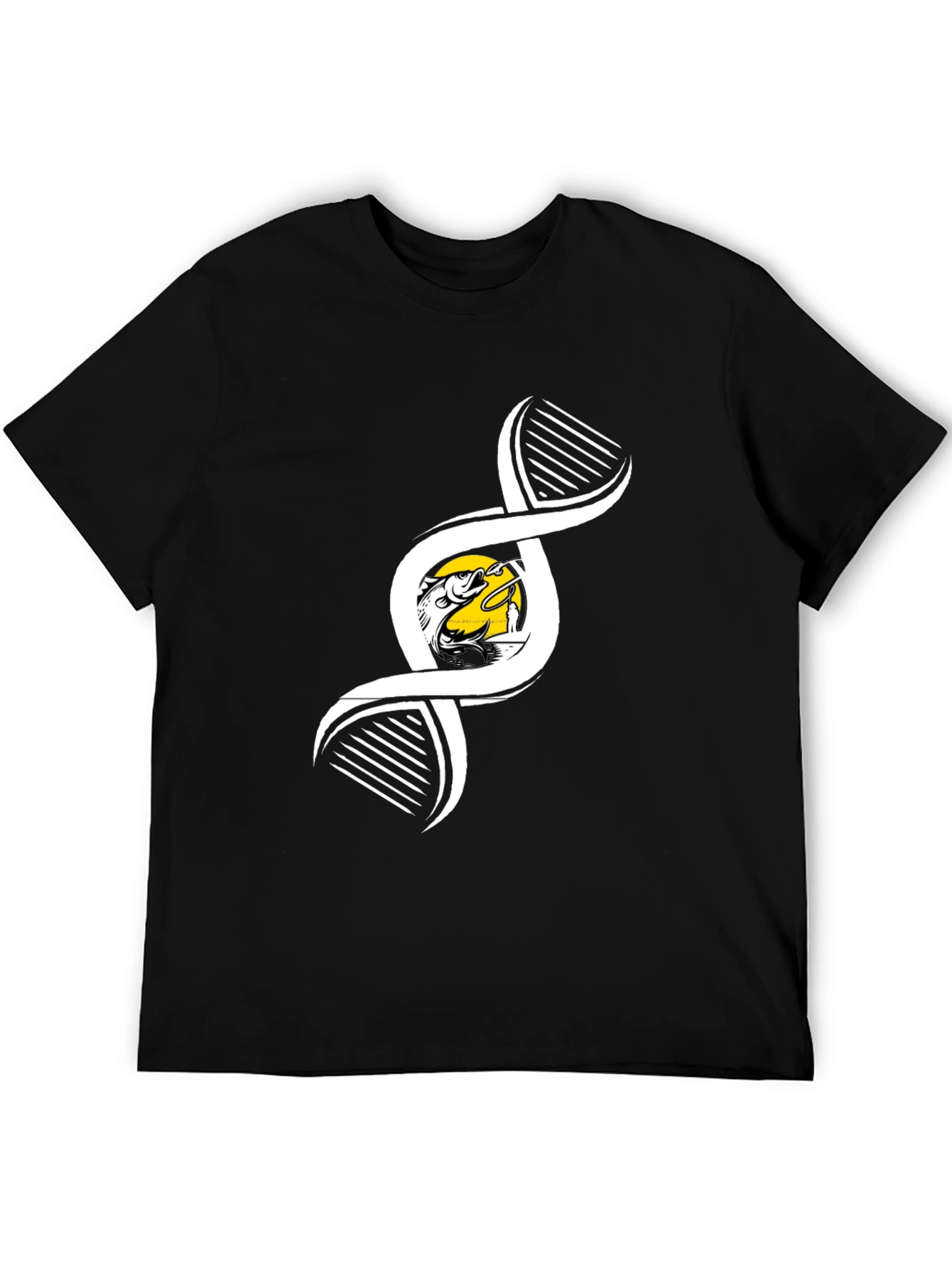 Fishing DNA Graphic Tee - Black Cotton T-Shirt