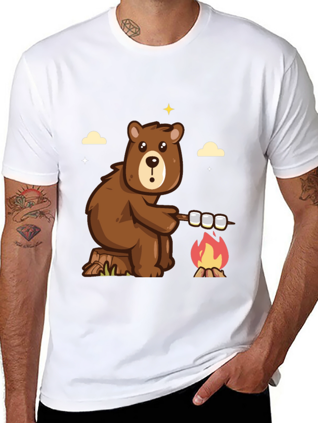 Bear Marshmallow Campfire Graphic T-Shirt