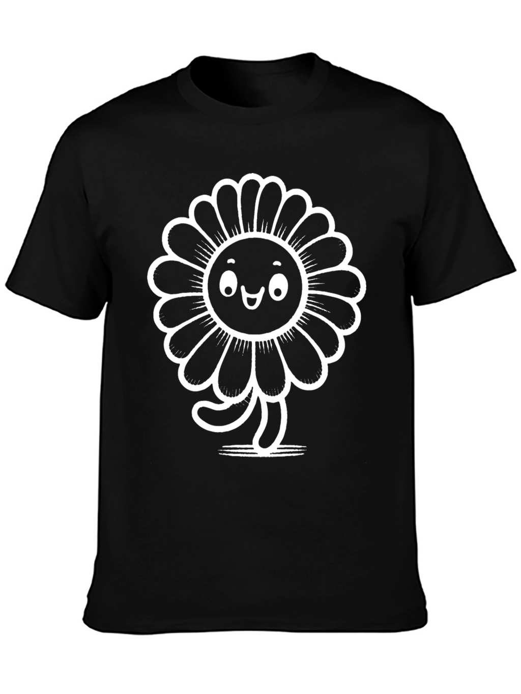 Funky Flower Graphic Tee - Black Cotton T-Shirt