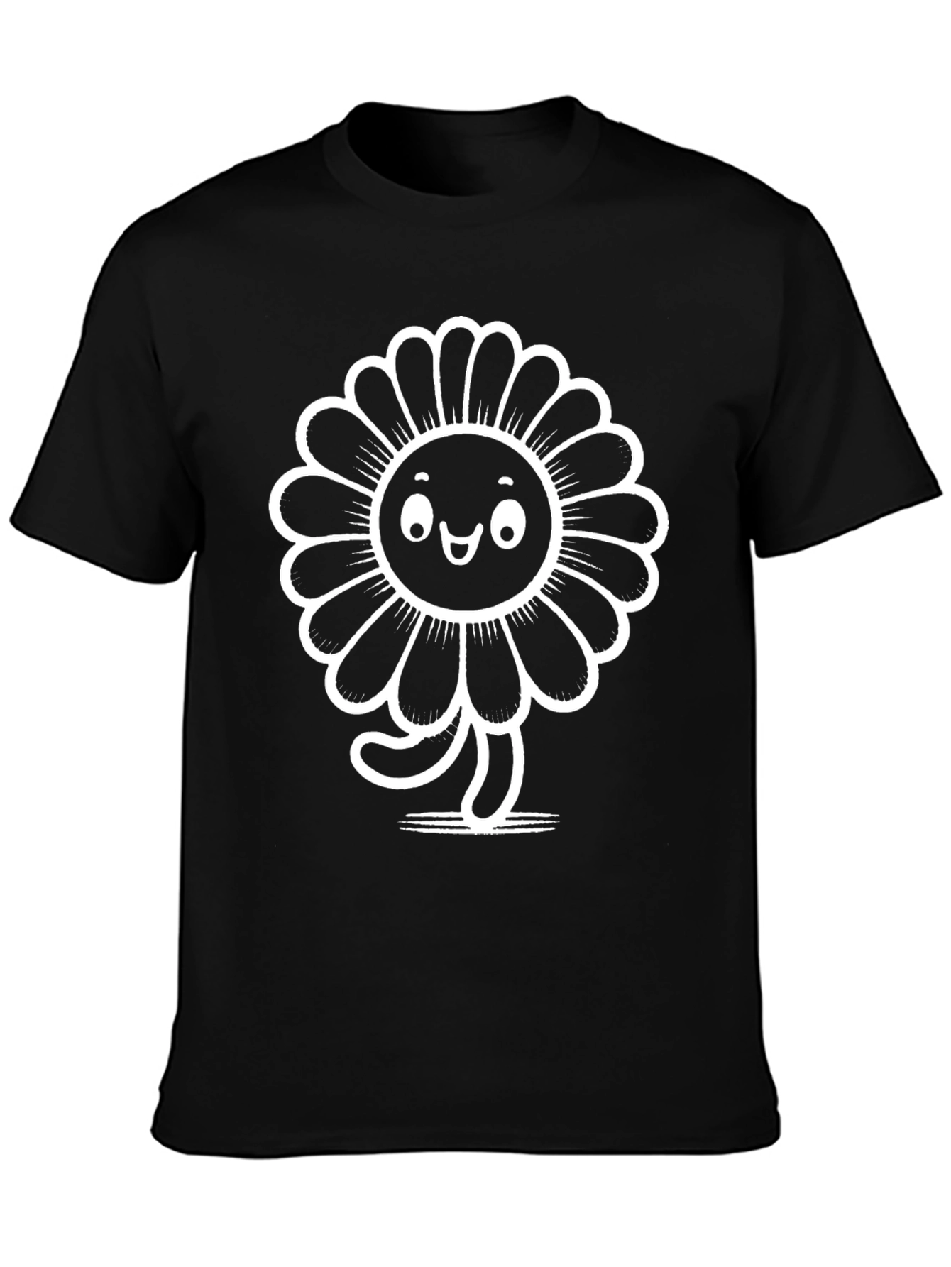 Funky Flower Graphic Tee - Black Cotton T-Shirt