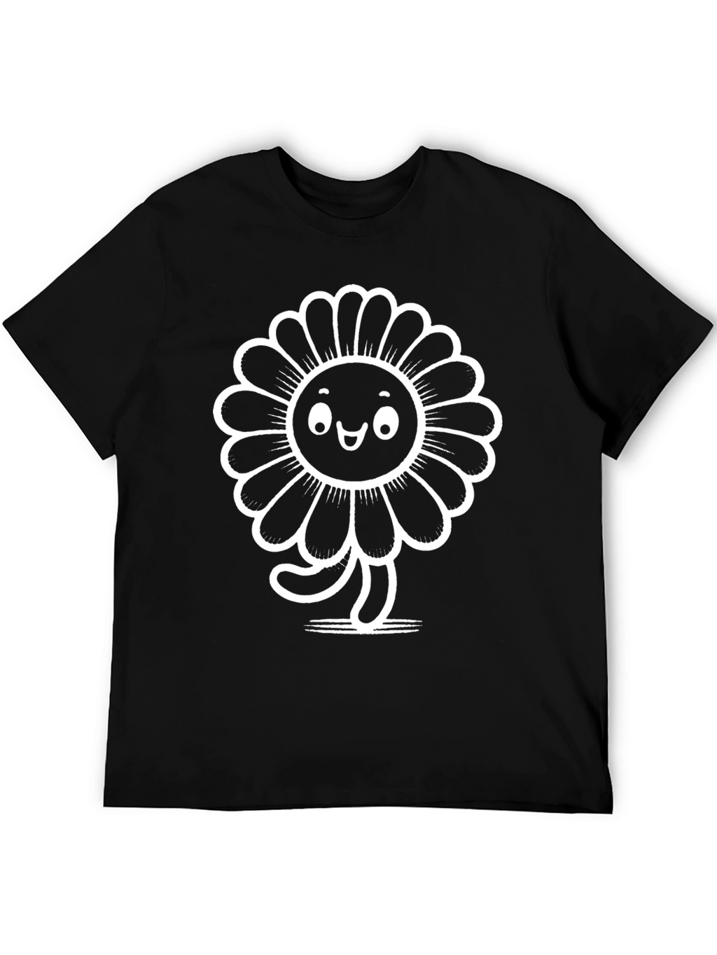 Funky Flower Graphic Tee - Black Cotton T-Shirt