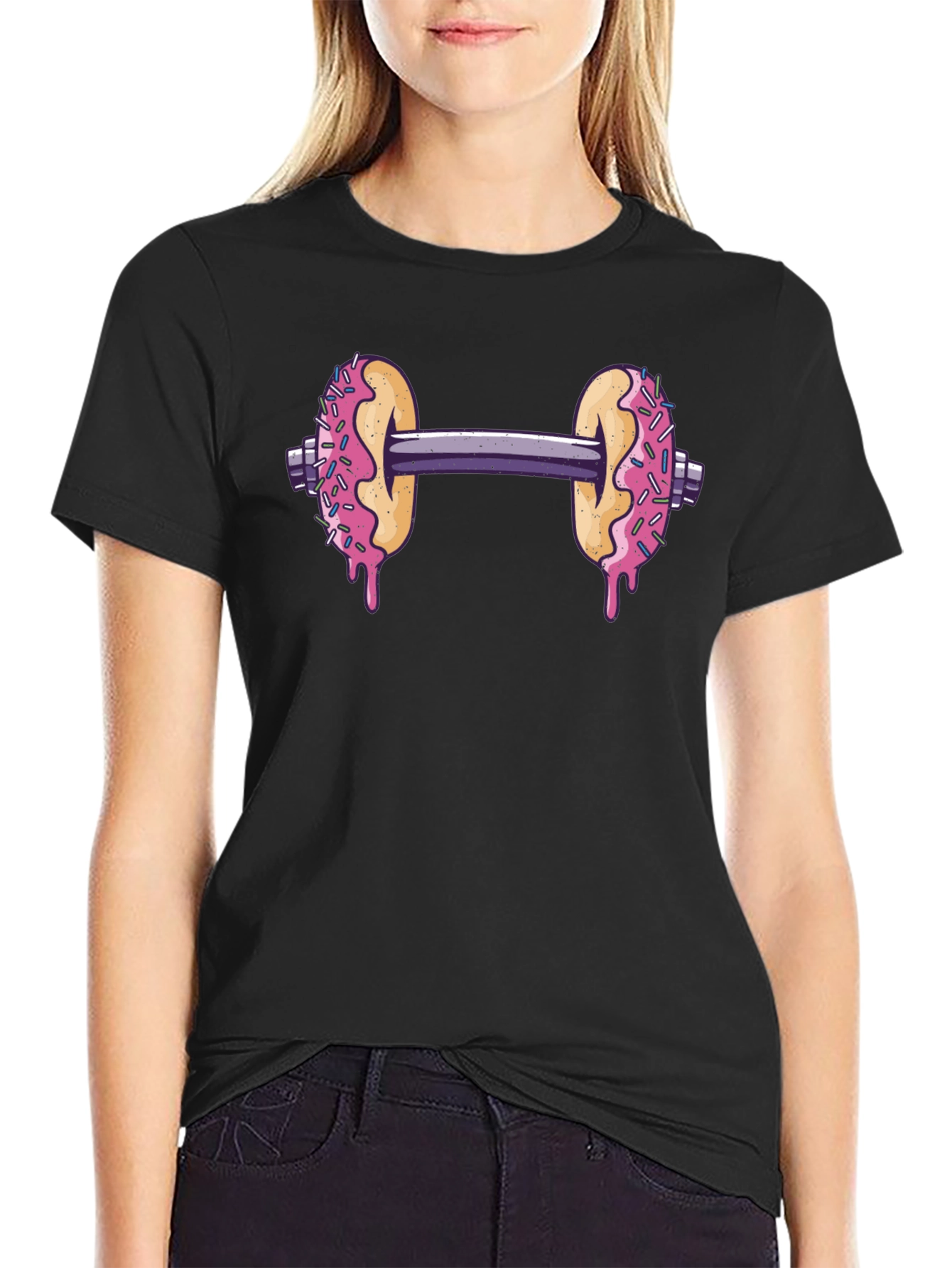 Donut Dumbbell Graphic Tee - Black Fitness Humor Shirt