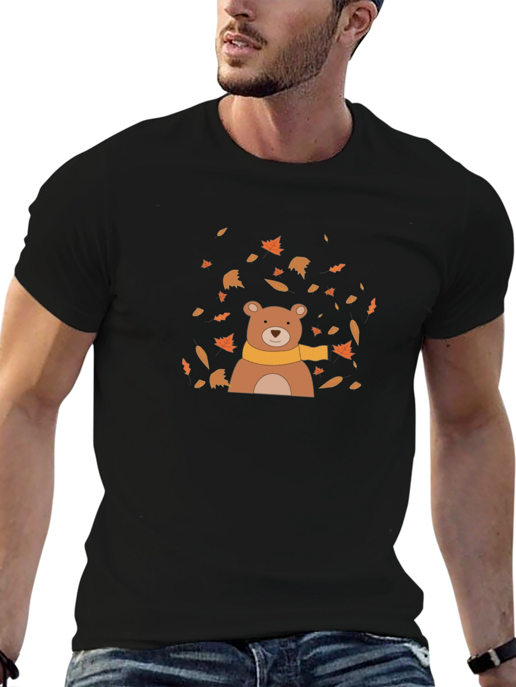 Autumn Bear Graphic Tee - Black