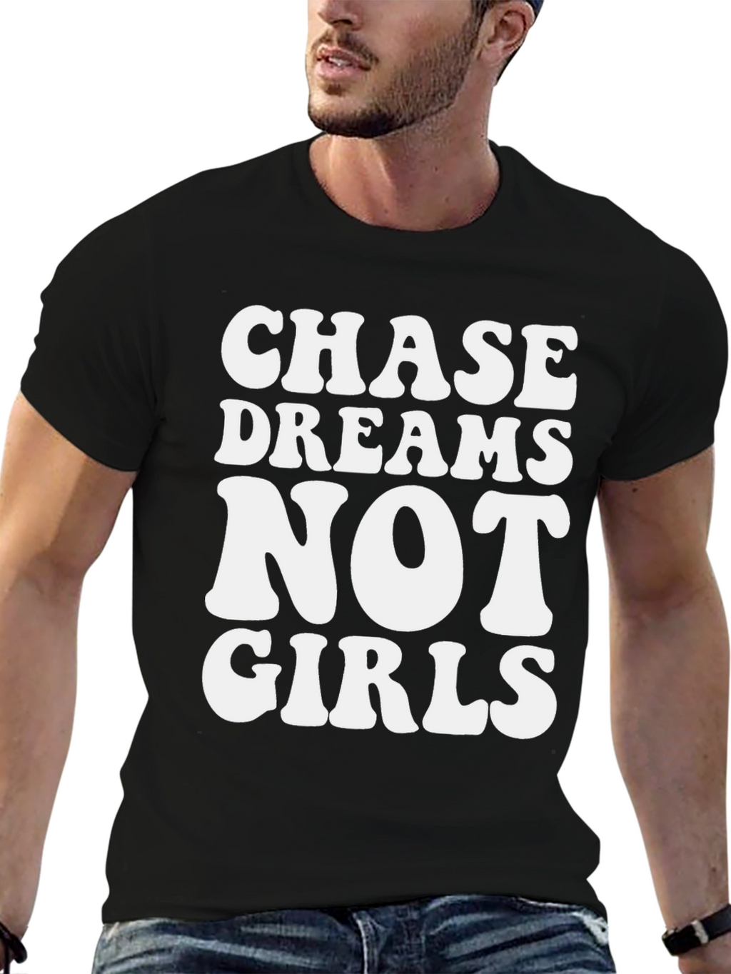 Chase Dreams Graphic Tee - Black Cotton Casual T-Shirt