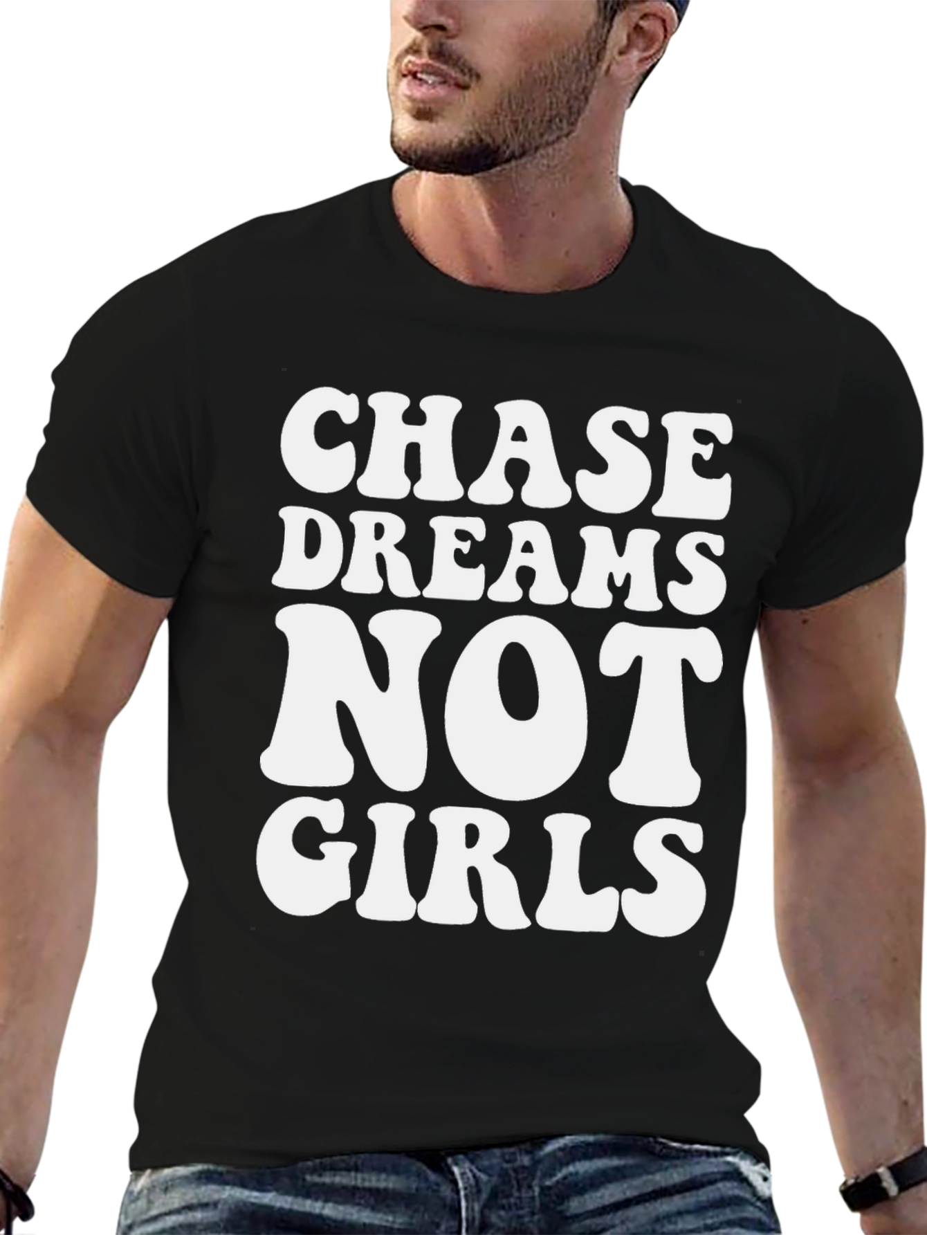 Chase Dreams Graphic Tee - Black Cotton Casual T-Shirt