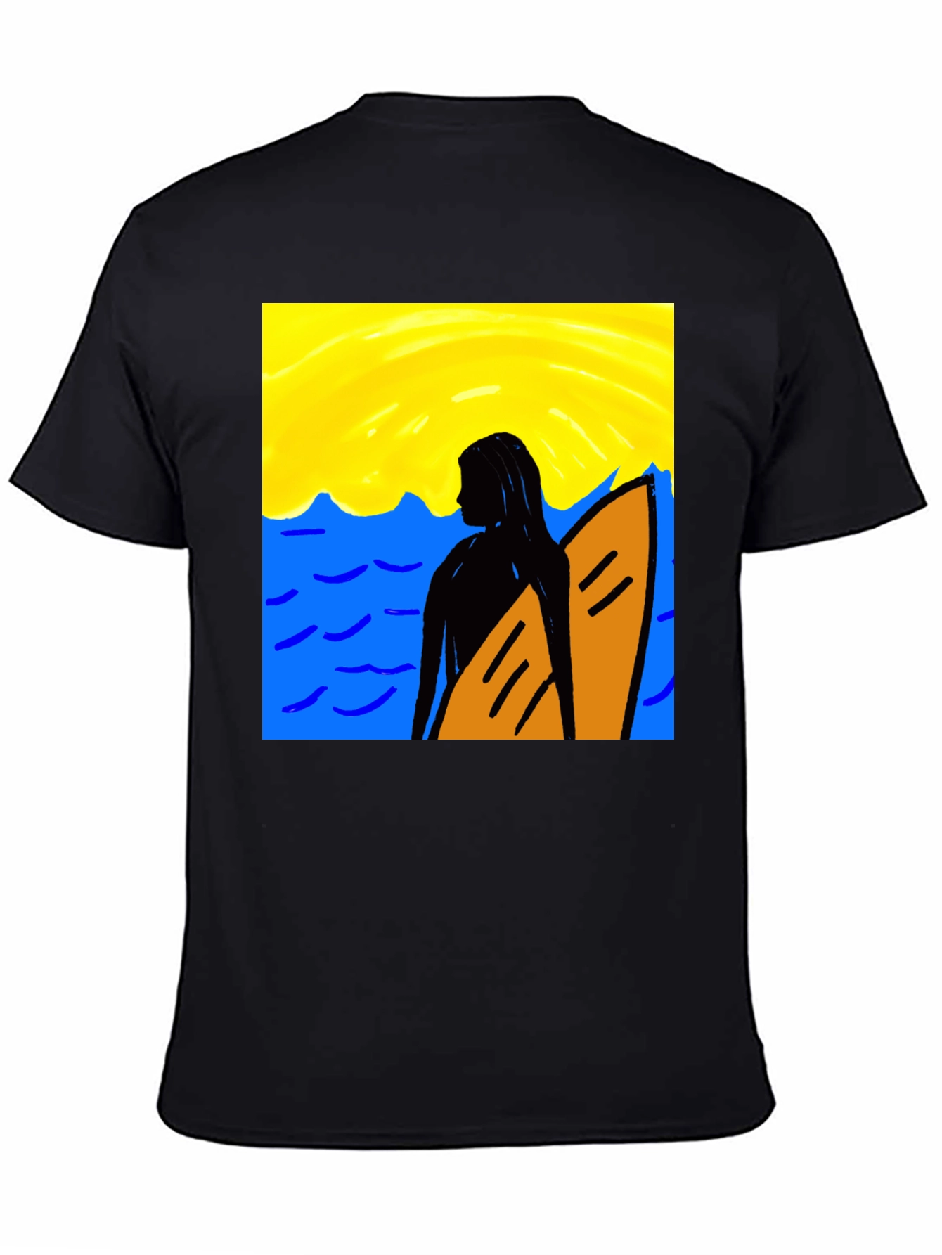 Surfer Girl Graphic Tee - Black Cotton T-Shirt